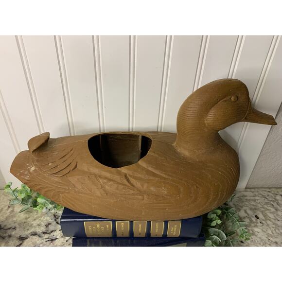 Plastic Duck Decoy Planter Brown 13"x7"x6" Rustic Country Farmhouse Hunting - Picture 3 of 5